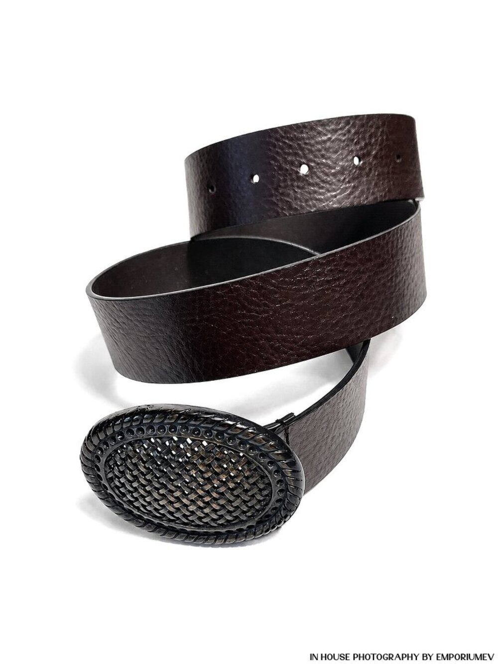 Dark Brown CowHide Textured Grained Leather Belt Size 34-36